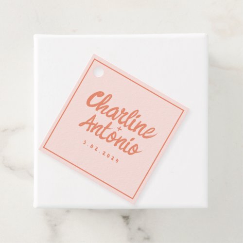 Pastel Red pink Handwriting Retro Wedding Favor Tags