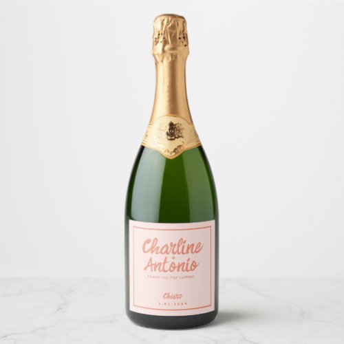 Pastel Red pink Handwriting Retro Wedding   Sparkling Wine Label