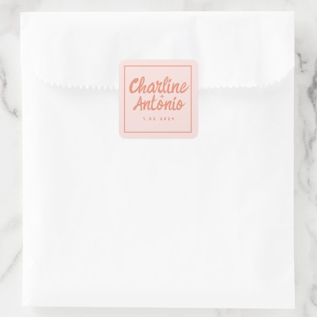Pastel Red pink Handwriting Retro Wedding  Square Sticker (Bag)