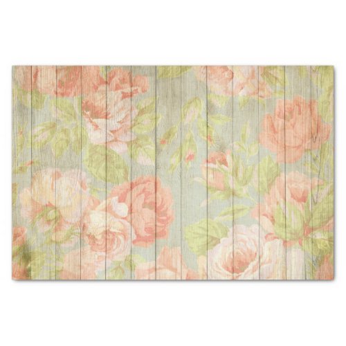 Pastel Red Pink Roses On Rustic Wood Decoupage Tissue Paper