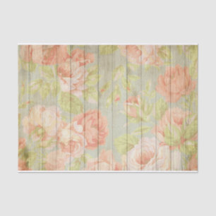 Pastel Red Pink Roses On Rustic Wood Decoupage Tissue Paper