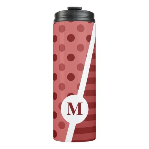 Pastel Red Polka Dots and Stripes Monogram Thermal Tumbler