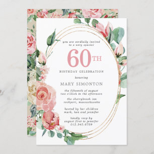 Pastel Red Rose Floral 60th Birthday Party Invitation