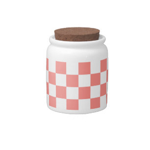 Pastel Red White Checkered Checkerboard Vintage Candy Jar