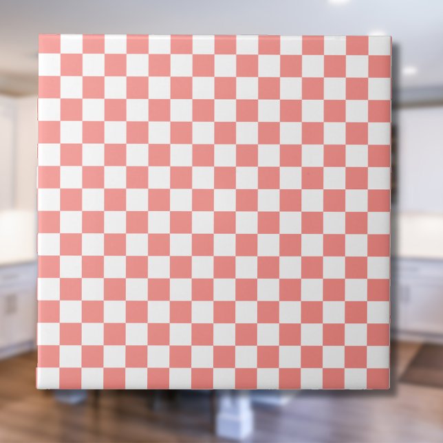 Pastel Red White Checkered Checkerboard Vintage Ceramic Tile (Creator Uploaded)