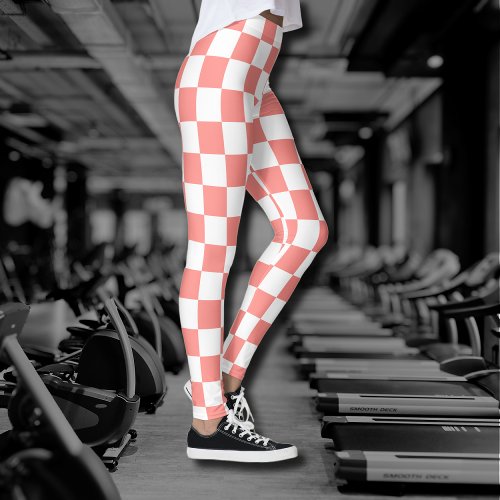 Pastel Red White Checkered Checkerboard Vintage Leggings