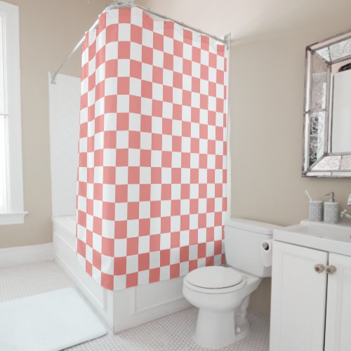 Pastel Red White Checkered Checkerboard Vintage Shower Curtain