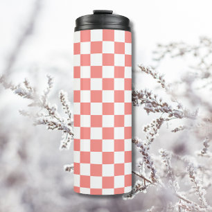 Pastel Red White Checkered Checkerboard Vintage Thermal Tumbler