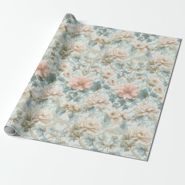 Pastel Regency Garden Florals Wrapping Paper (Unrolled)