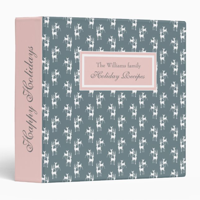 Pastel reindeer holiday monogram Recipe Binder (Front/Spine)