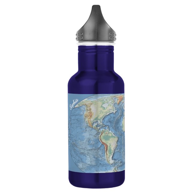 Pastel Relief World Map – Personalized Stainless Steel Water Bottle (Left)