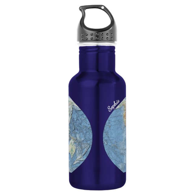 Pastel Relief World Map – Personalized Stainless Steel Water Bottle (Back)
