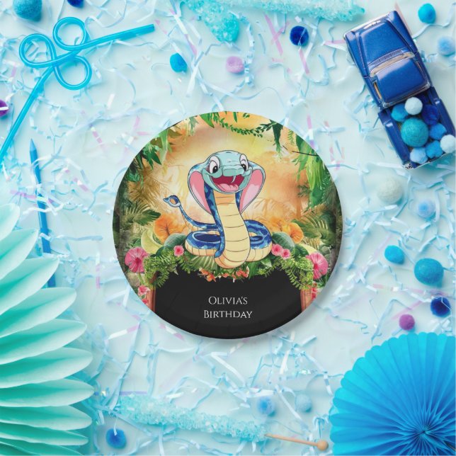 Pastel Reptiles Snake Birthday Paper Plates (Party)