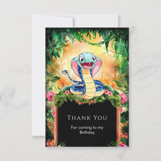 Pastel Reptiles Snake Birthday Thank You Card (Front)