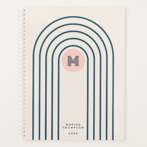 Pastel Retro Abstract Geometric Lines Arches 2024 Planner