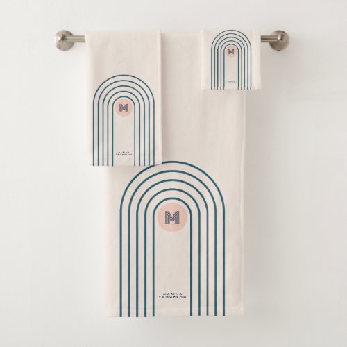 Pastel Retro Abstract Geometric Lines Arches  Bath Towel Set