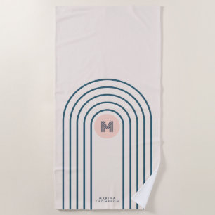 Pastel Retro Abstract Geometric Lines Arches Beach Towel