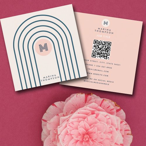 Pastel Retro Abstract Geometric Lines Arches  Square Business Card