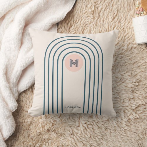 Pastel Retro Abstract Geometric Lines Arches  Throw Pillow