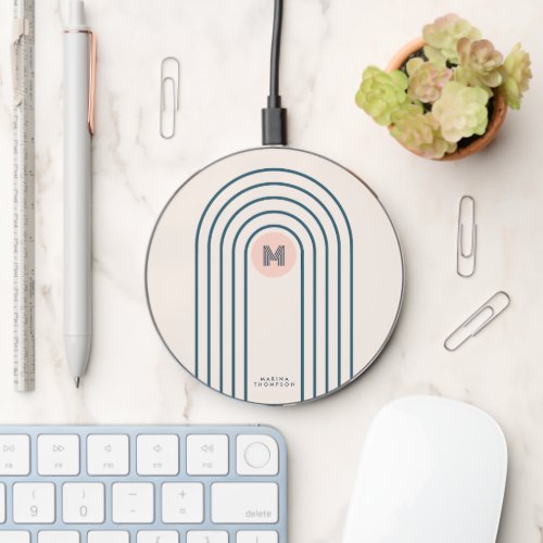 Pastel Retro Abstract Geometric Lines Arches  Wireless Charger