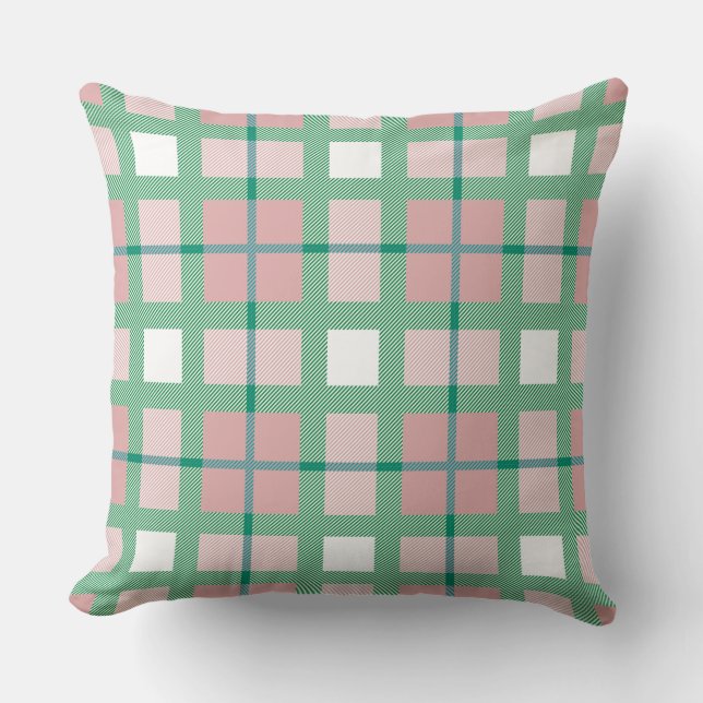 Pastel retro adorable pattern of tartan green pink throw pillow (Front)