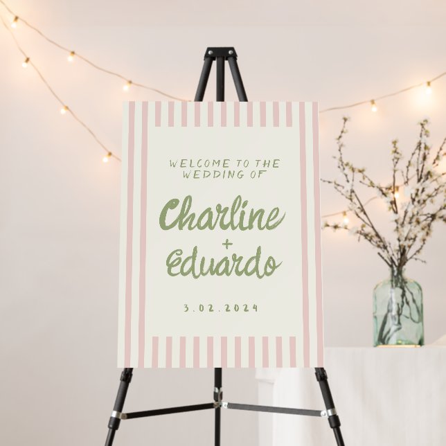 Pastel Retro and Pink Wedding Welcome Sign (In Situ (Stand))