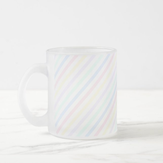 Pastel Retro Candy Stripe Frosted Glass Coffee Mug (Left)