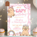 Pastel Retro Capybara Girl Birthday party Invitation<br><div class="desc">Pastel Retro Capybara Girl Birthday party invitation,  It's A Capy Birthday Invite,  Blush Pink Wavy Preppy Capy Birthday Party</div>