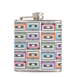 Pastel Retro Cassette Tapes Pattern Flask