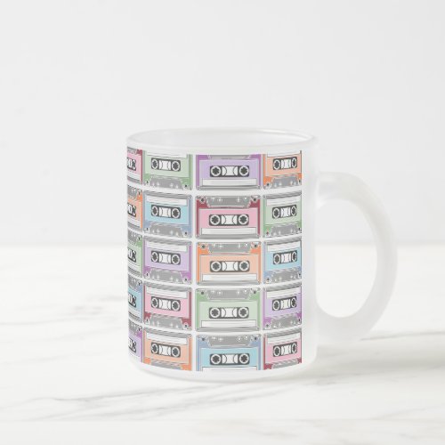 Pastel Retro Cassette Tapes Pattern Frosted Glass Coffee Mug
