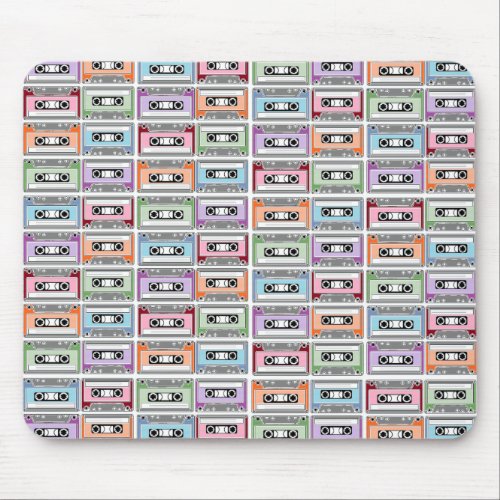 Pastel Retro Cassette Tapes Pattern Mouse Pad