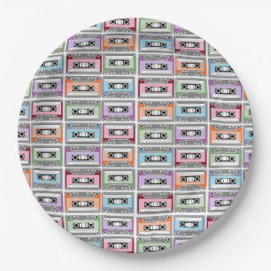 Pastel Retro Cassette Tapes Pattern Paper Plates