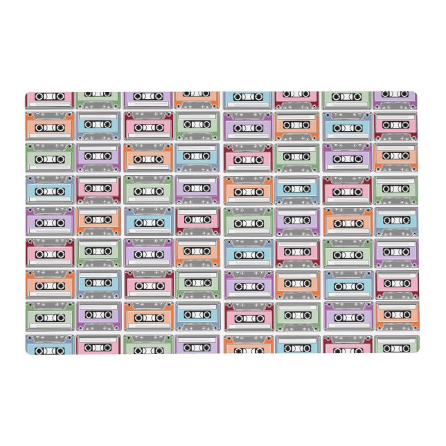 Pastel Retro Cassette Tapes Pattern Placemat (Front)