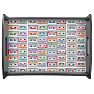 Pastel Retro Cassette Tapes Pattern Serving Tray