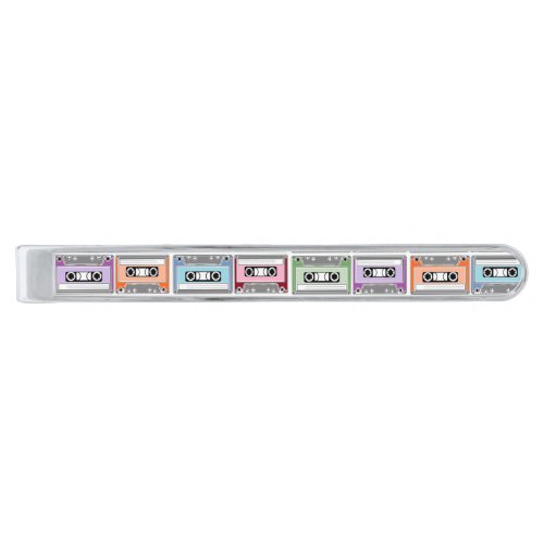 Pastel Retro Cassette Tapes Pattern Silver Finish Tie Bar