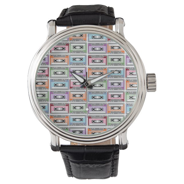 Pastel Retro Cassette Tapes Pattern Watch (Front)