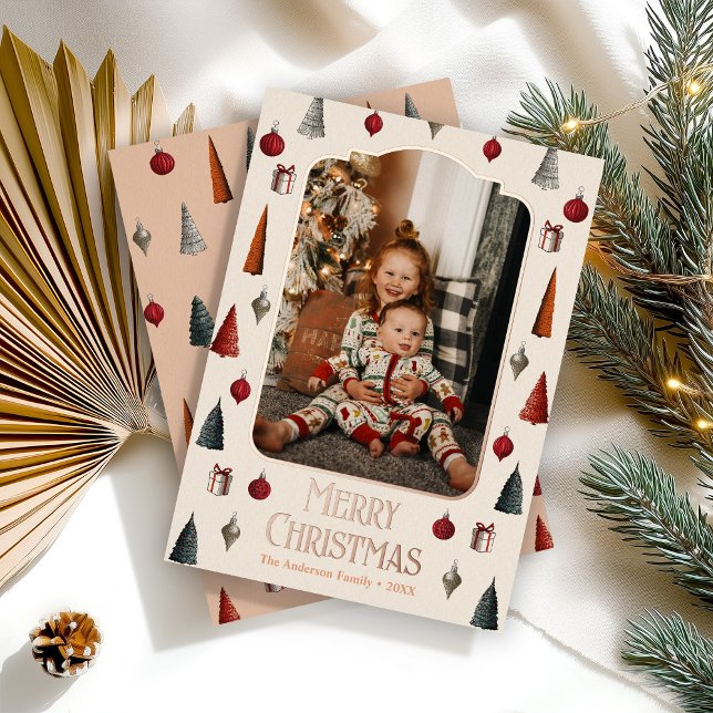 Pastel Retro Christmas Family Photo Foil Holiday Card (Creator Uploaded)