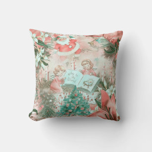 Pastel Retro Christmas Vignette Throw Pillow