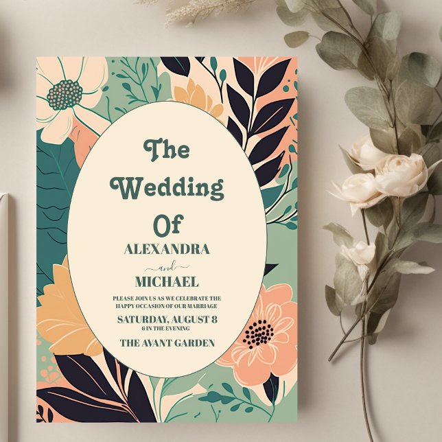 Pastel Retro Colorful Floral Wedding Invitation (Creator Uploaded)