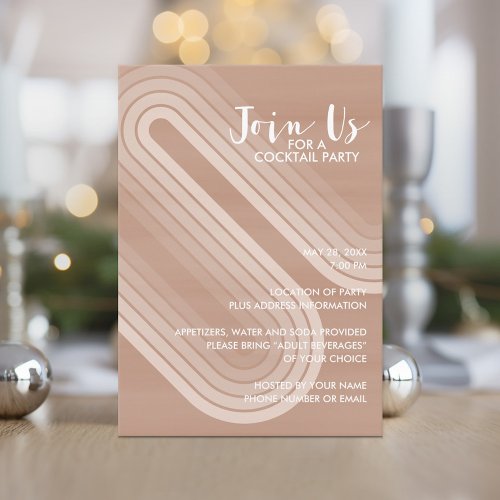 Pastel Retro Curvy Lines Champagne _ Holiday Party Invitation