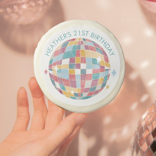 Pastel Retro Disco Ball Birthday Sugar Cookie