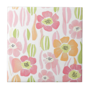 Pastel Retro Floral (1) Ceramic Tile