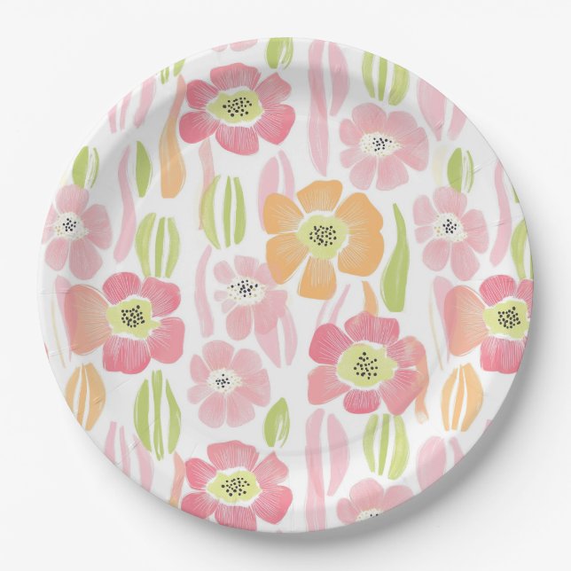 Pastel Retro Floral (1) Paper Plates (Front)