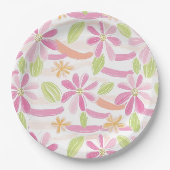Pastel Retro Floral (2) Paper Plates (Front)