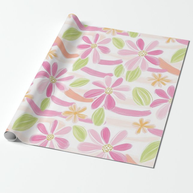 Pastel Retro Floral (2) Wrapping Paper (Unrolled)