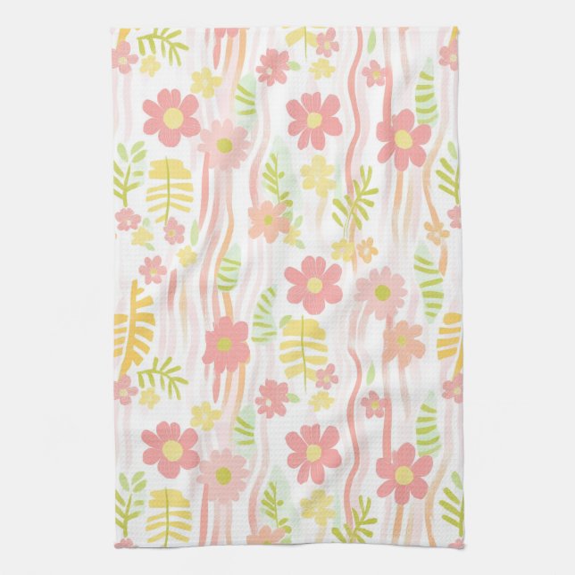Pastel Retro Floral (3) Kitchen Towel (Vertical)