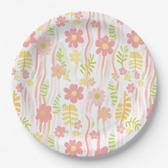 Pastel Retro Floral (3) Paper Plates (Front)