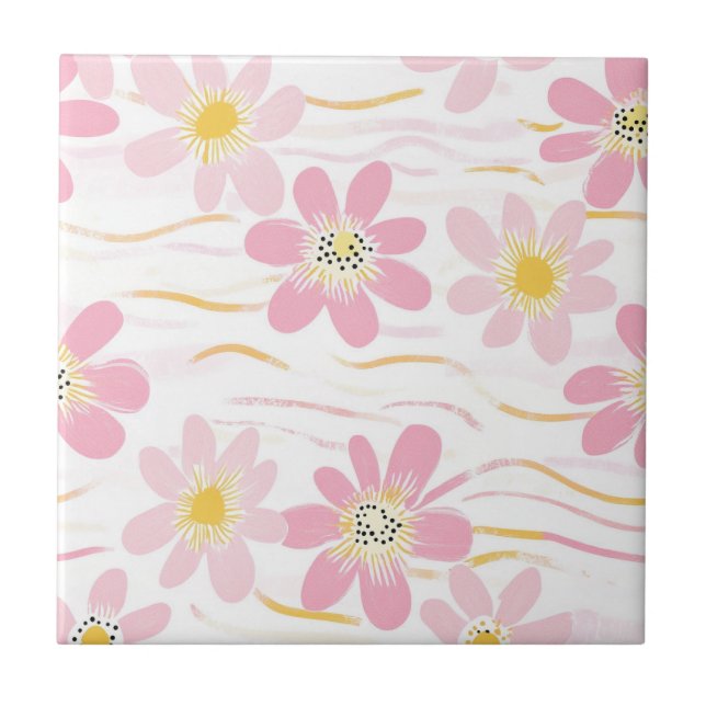 Pastel Retro Floral (4) Ceramic Tile (Front)