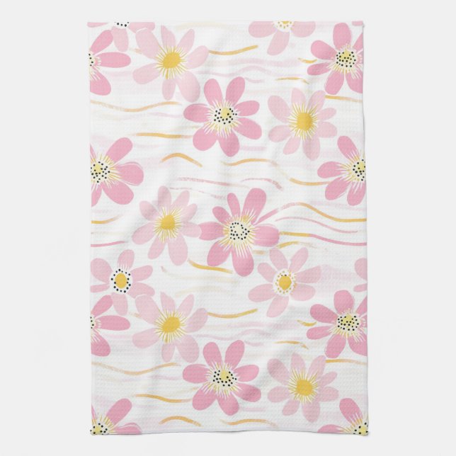 Pastel Retro Floral (4) Kitchen Towel (Vertical)