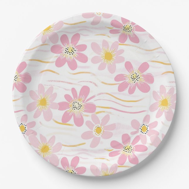 Pastel Retro Floral (4) Paper Plates (Front)